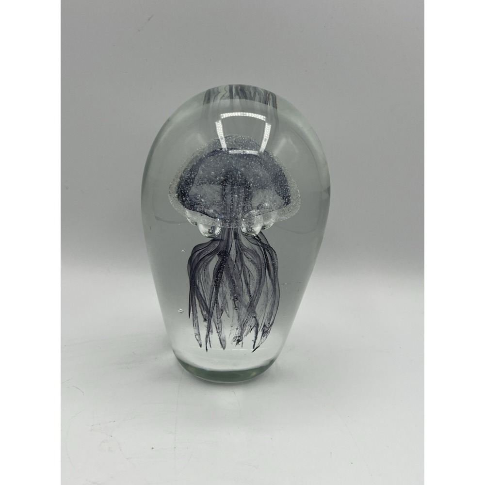 Purple Glass Jellyfish Paperweight 5.5" Art‎ Glass Sculpture Bubbles Ocean Decor